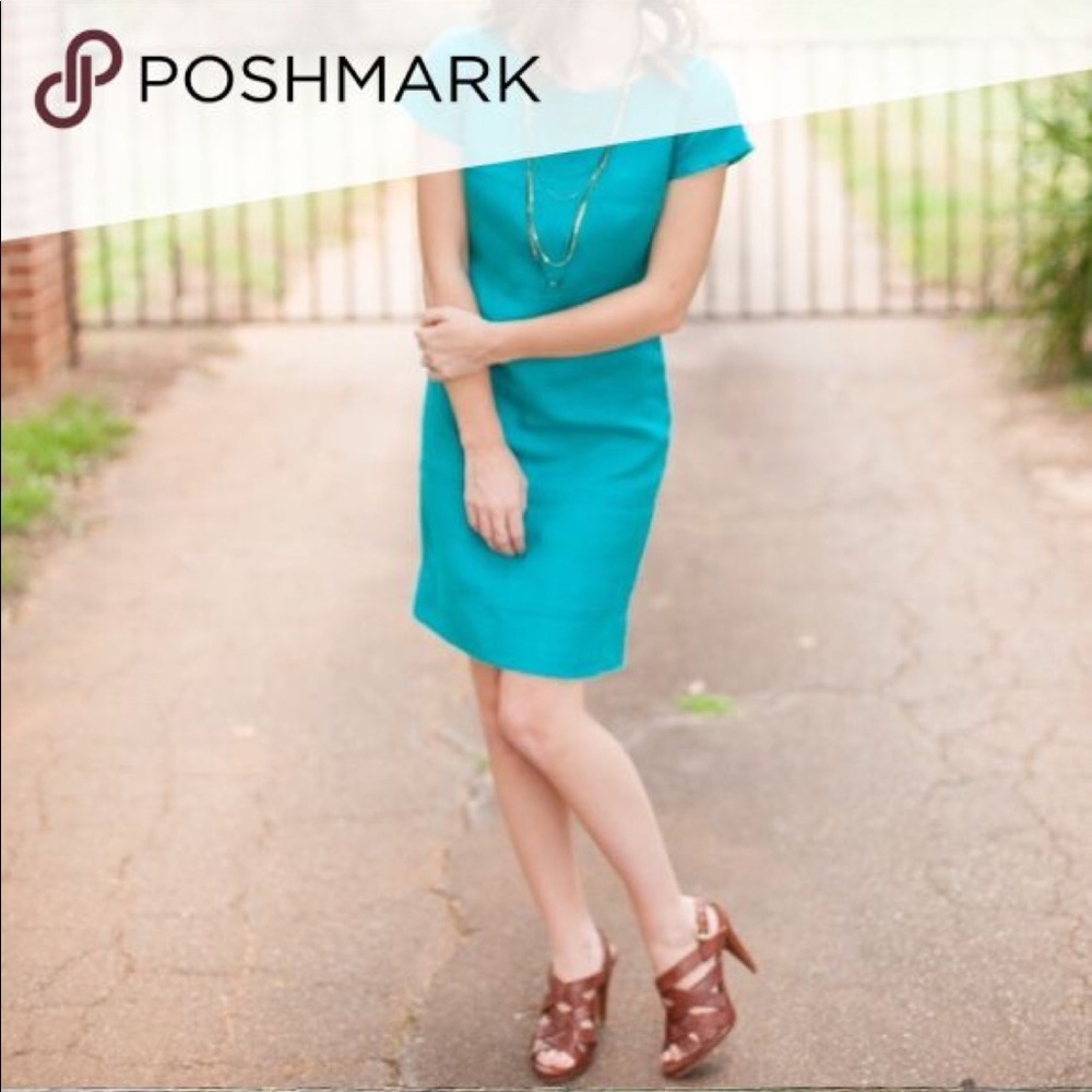 Banana Republic Teal 100% linen short sleeve dress